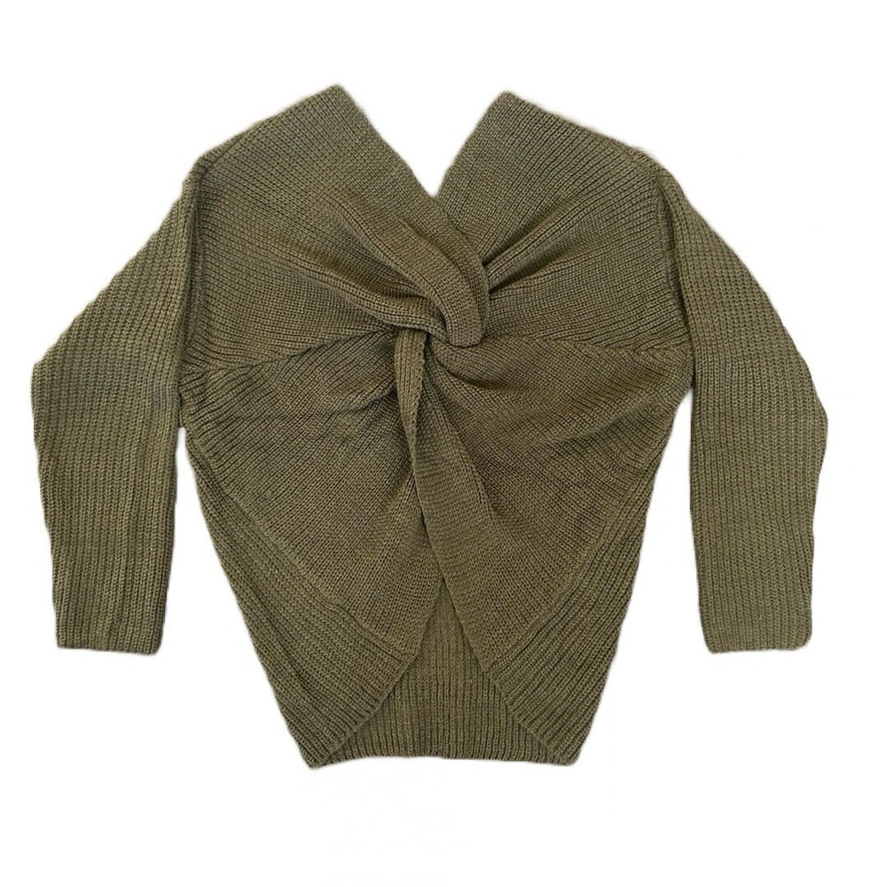 Miracle USA Sweater Twist Knot Back Open Knit Long Sleeve Crop Women's S/M NWT
